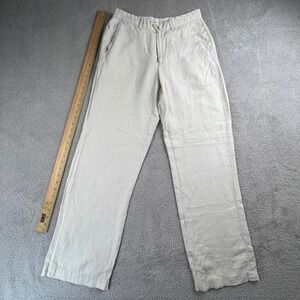 100% Linen Trousers Mens 30 Beige Straight Leg Summer Beach Casual Chino Coastal